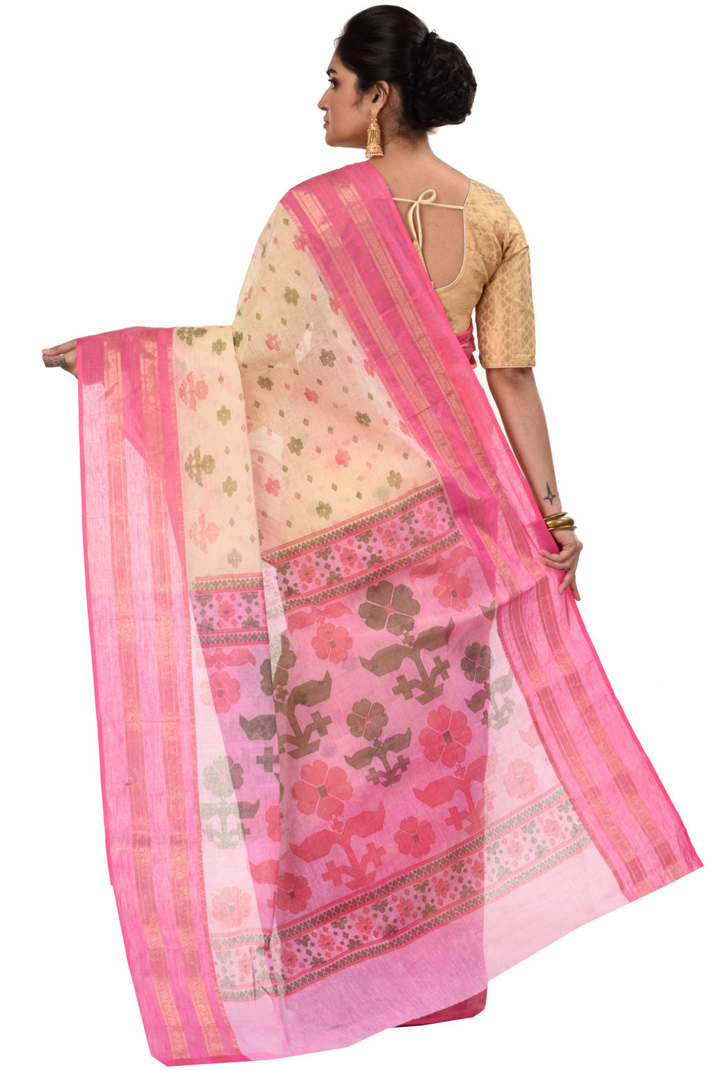 Pink Pure Cotton FullBall Print Tant Saree Print (433)